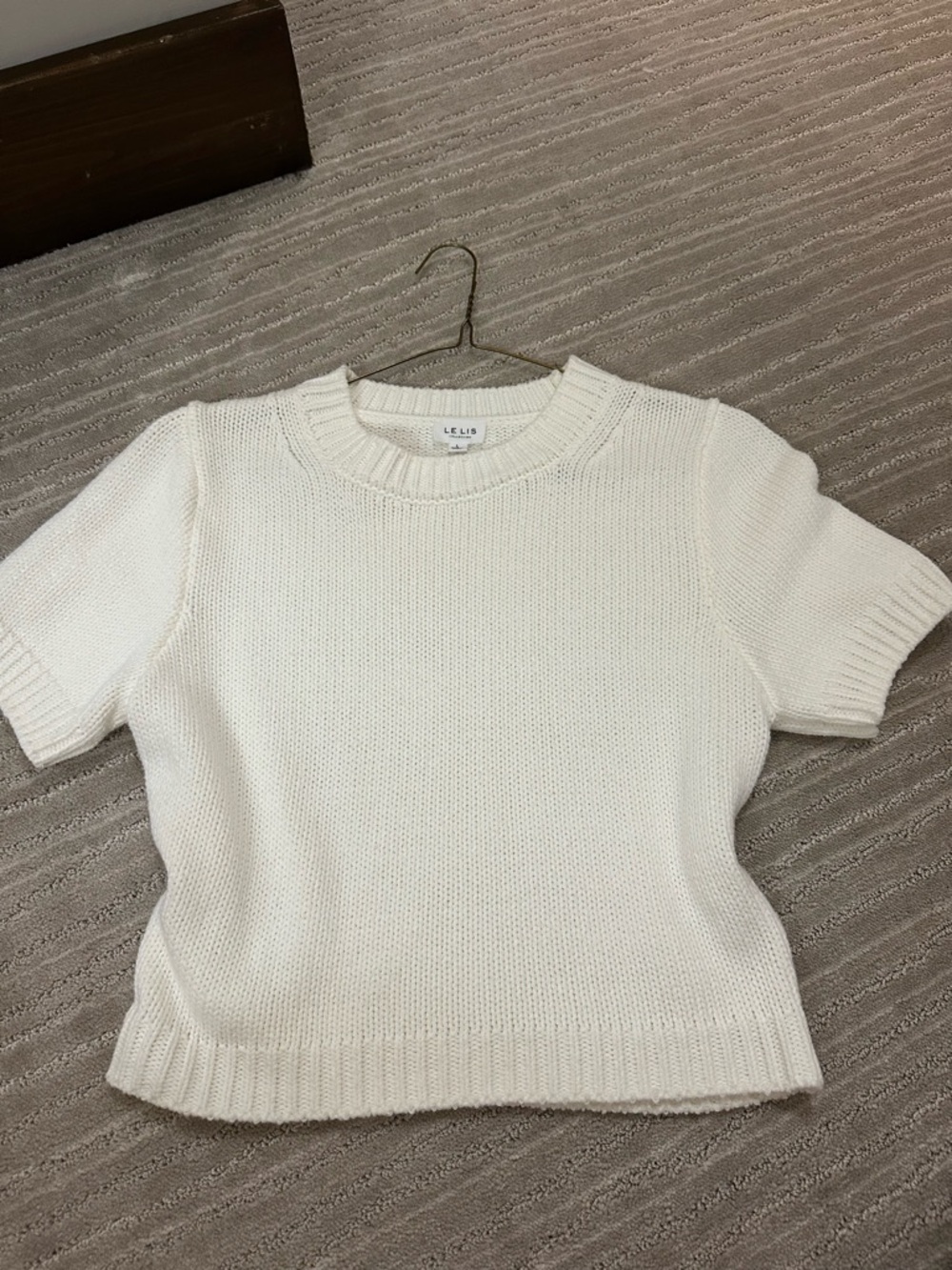 LELIS Cropped Cream Short Sleeve Knit Sweater